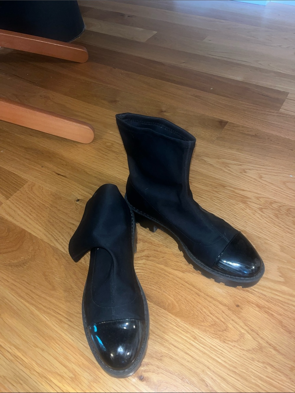 Zara Black Stretch Ankle Boots with Gloss Cap Toe